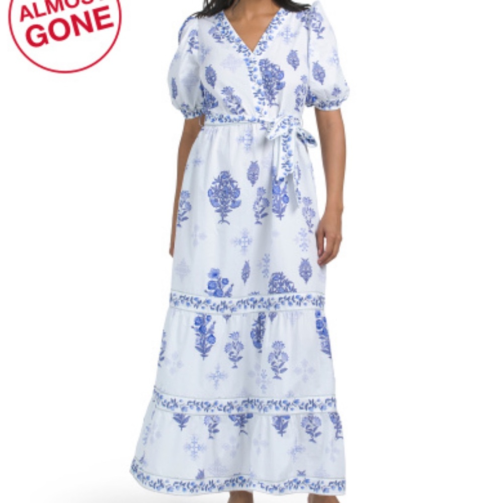 Tuckernuck Celina moon Blue and White Floral Maxi Dress Small Block Print